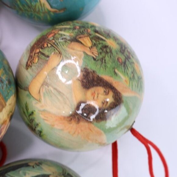 Lot 8 Vintage Twelve Glorious Angels Christmas Ornaments Decoupage Balls - Picture 2 of 8